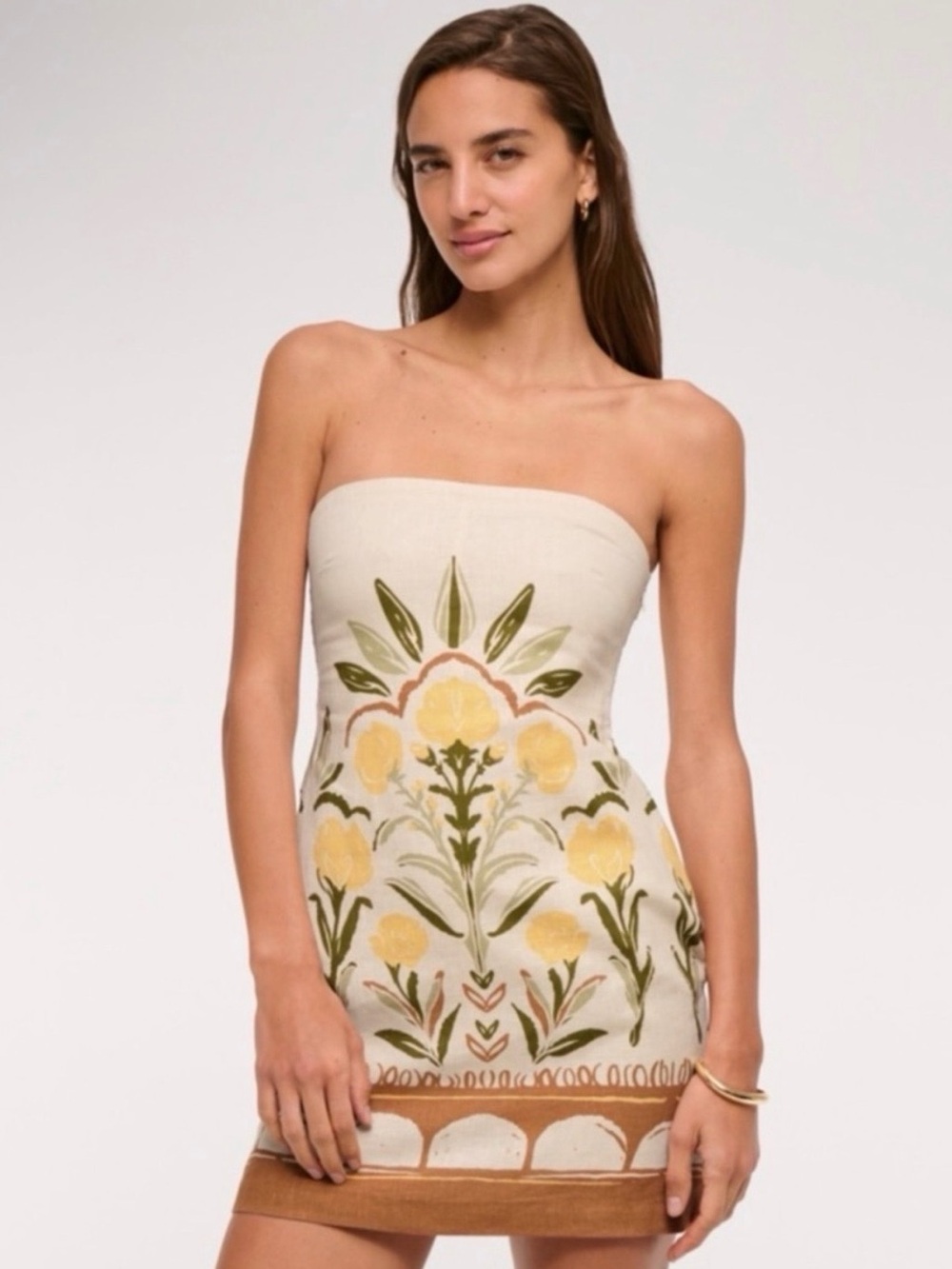 Abercrombie Strapless Floral Mini Dress - Cream & Yellow